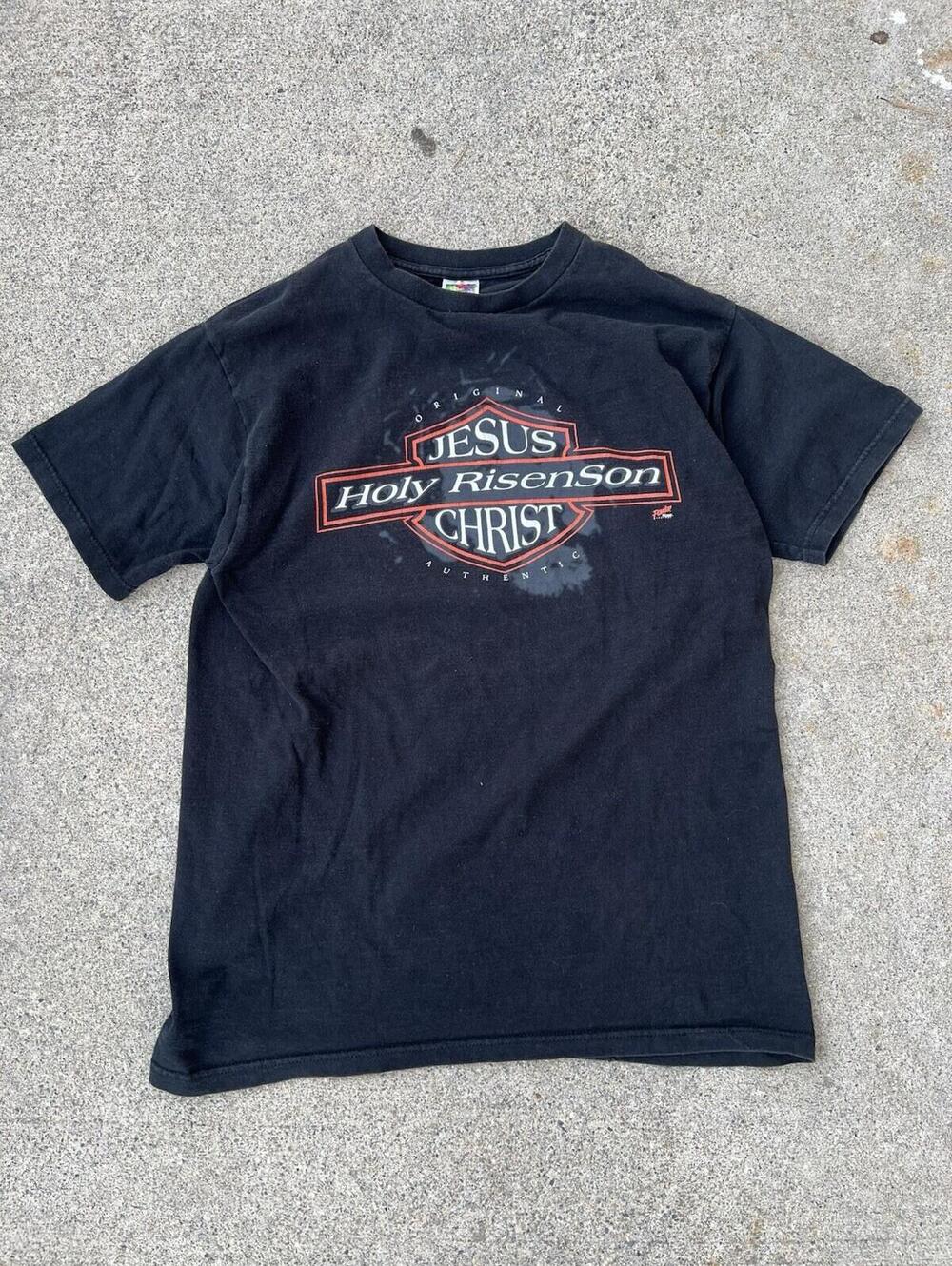 Vintage Jesus Christ Harley Biker Y2K Men's Large Black Motorcycle Retro T Shirt